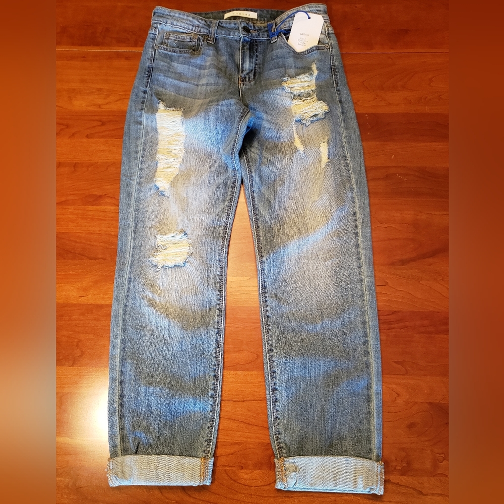 eunina "Comfort, Skinny, Midrise, Crop" Jeans, Size 9, Mid Blue Wash